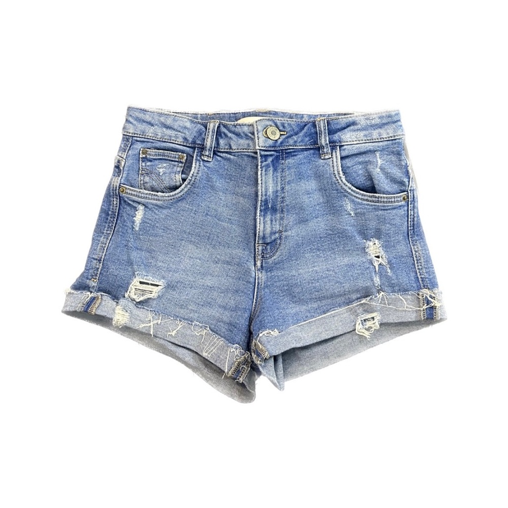 Zara High Waist Ripped Denim Shorts